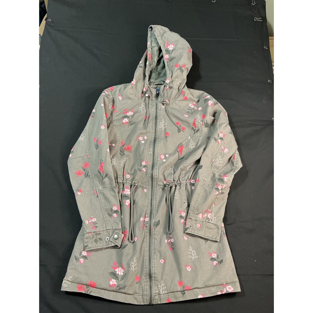 Cotton Traders Girls Floral Utility Parka Jacket Olive Grey Pink Flower Size 10